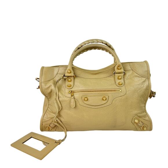 BALENCIAGA Le City Beige Nude Tone Classic Bag Gold Studded Hardware Staple RARE - Picture 1 of 13